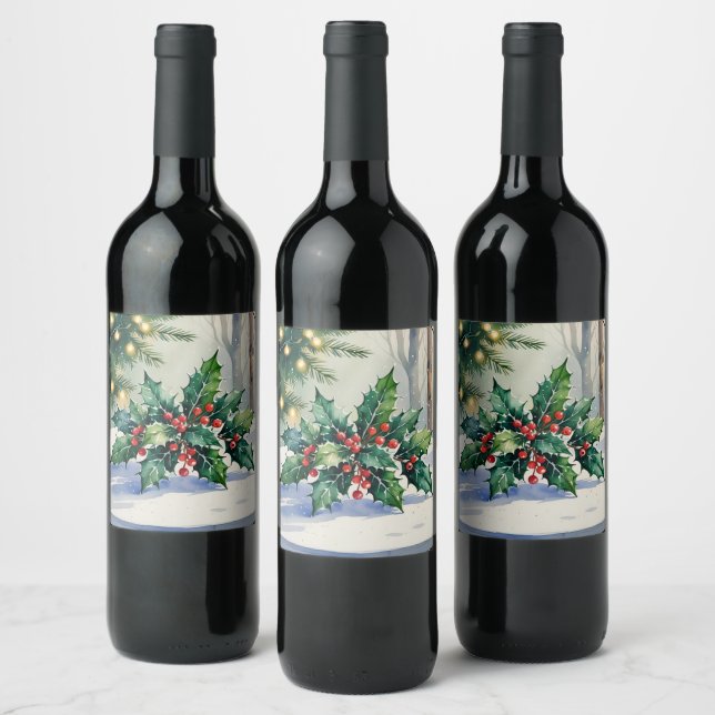 Weihnachten Mistletoe Holiday Watercolor Weinetikett (Flaschen)
