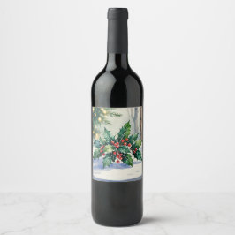 Weihnachten Mistletoe Holiday Watercolor Weinetikett