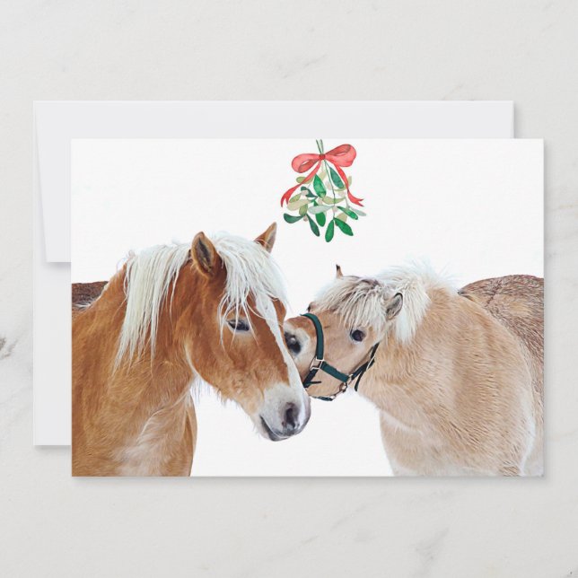 Weihnachten Mistletoe Reittiere Niedliche Ponies Einladung (Vorderseite)