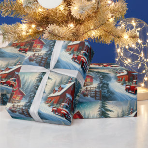 Weihnachten mit altem roten Lastwagen und roter Sc Geschenkpapier