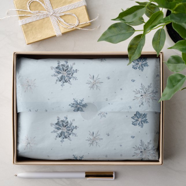 Weihnachten mit blauen Schneeflocken  Seidenpapier (Geschenk)