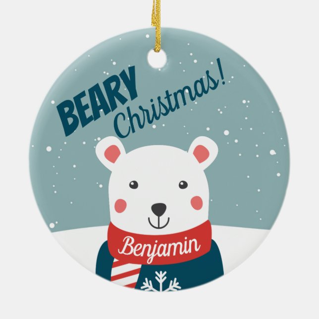 Weihnachten mit Cartoon Eisbär Keramik Ornament (Hinten)