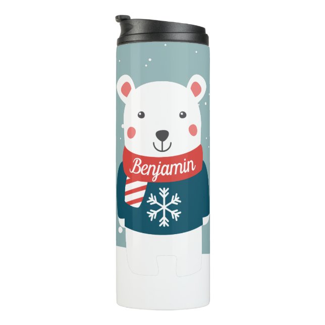 Weihnachten mit Cartoon-Eisbär Thermosbecher (Nach rechts gedreht)
