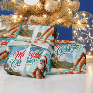 Weihnachten mit dem surfenreitenden Weihnachtsmann Geschenkpapier