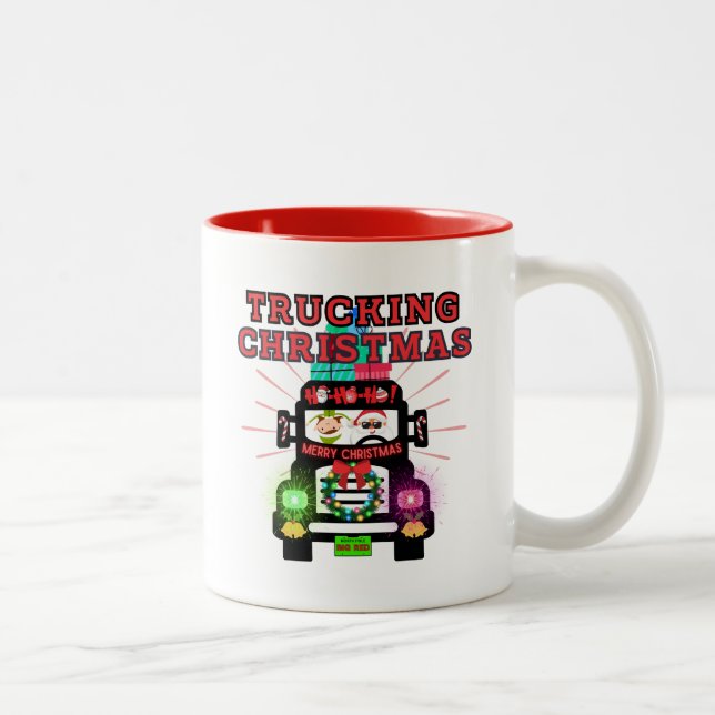 Weihnachten mit dem Weihnachtsmann am Steuer Zweifarbige Tasse (Rechts)