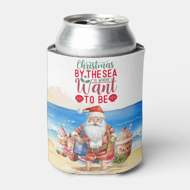 Weihnachten mit dem Weihnachtsmann am Strand lusti Dosenkühler (Kanne Vorderseite)