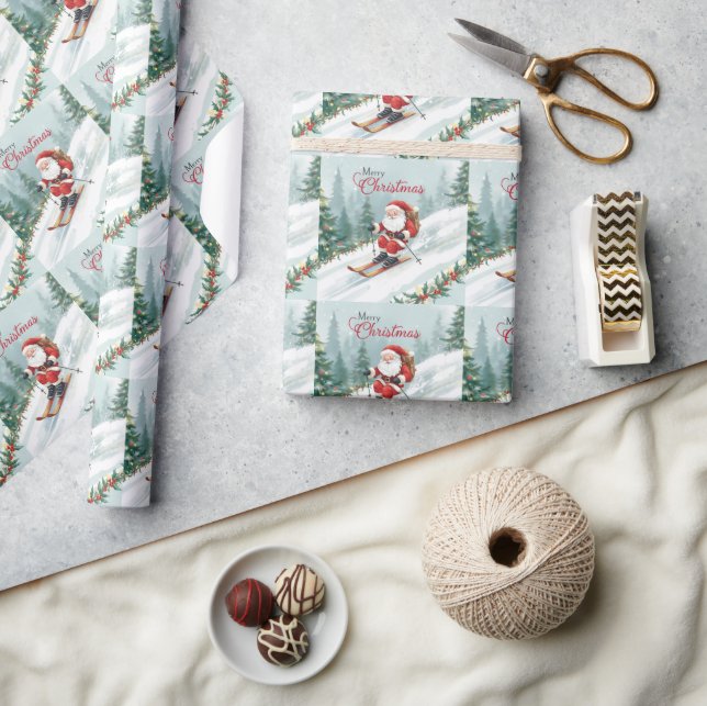 Weihnachten mit dem Weihnachtsmann auf dem Berg Geschenkpapier (Kunsthandwerk)
