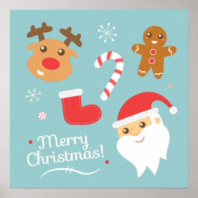 Weihnachten mit dem Weihnachtsmann, Rentier, Lebku Poster (Vorne)