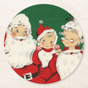 Weihnachten mit der Familie des alten Santa Runder Pappuntersetzer