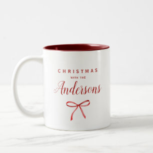 Weihnachten mit der Familie - rotes Band Zweifarbige Tasse