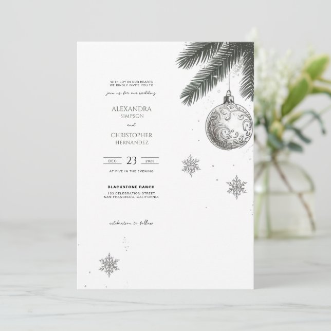 Weihnachten mit Details Hochzeit Einladung (Stehend Vorderseite)