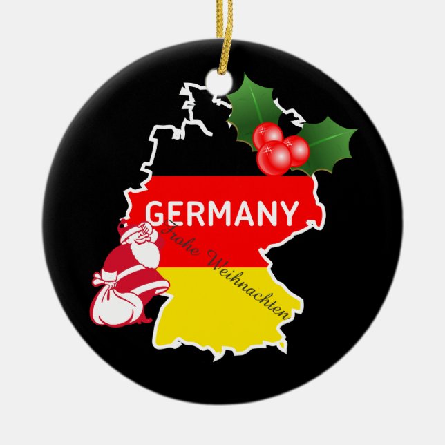 Weihnachten mit deutscher Karte, Flagge und Sankt Keramik Ornament (Vorne)