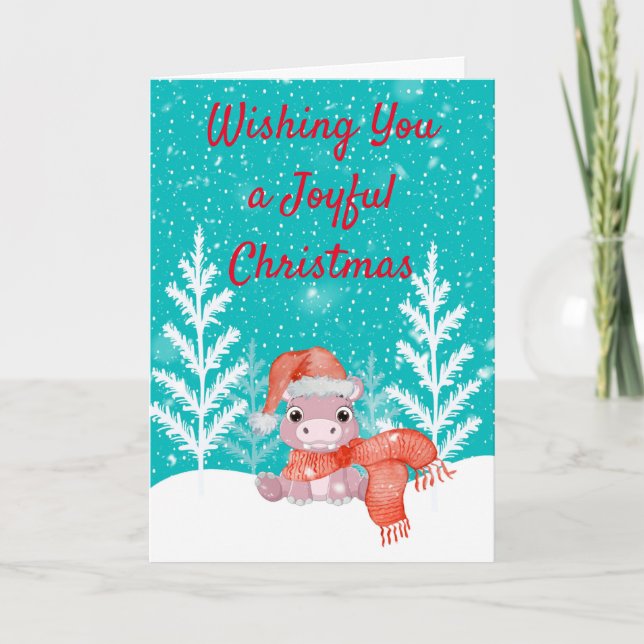 Weihnachten mit einem Niedlichen Hippo im Schnee (Vorderseite)