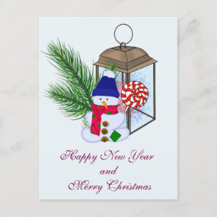 Weihnachten mit einem Schneemann Postkarte