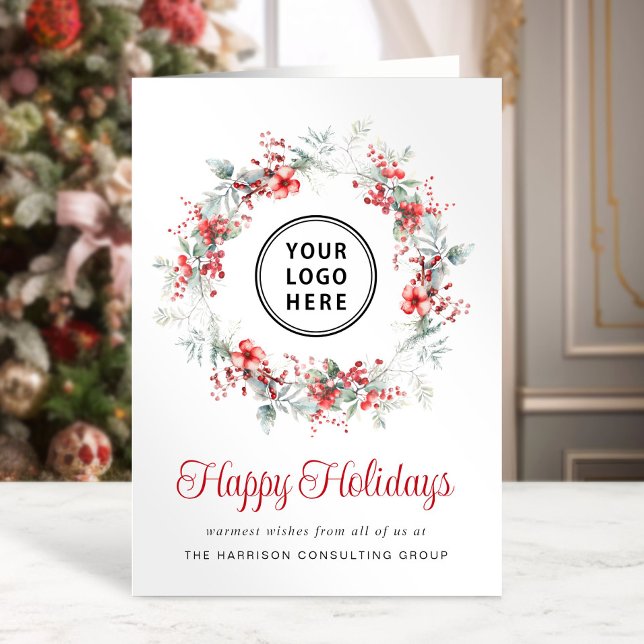 Weihnachten mit elegantem Firmenlogo von Wreath Wa (Spread the joy of the season and strengthen business relationships with our elegant holiday card)
