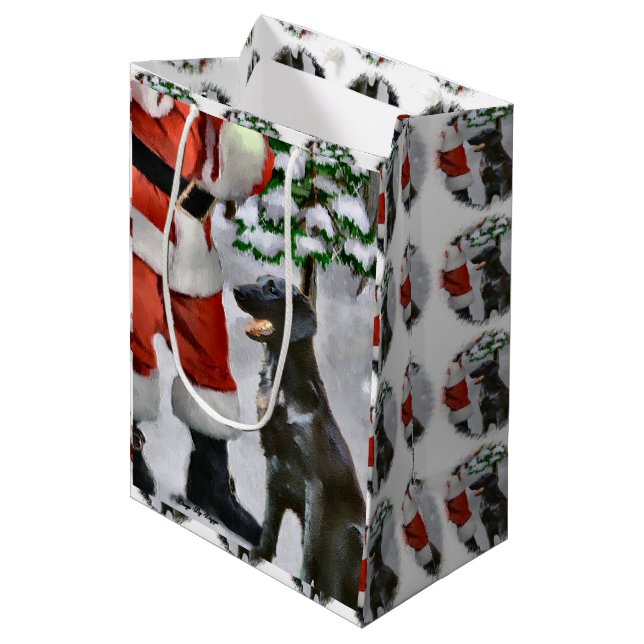 Weihnachten mit Flachfarbe Retriever Mittlere Geschenktüte (Vorderseite Schrägansicht)