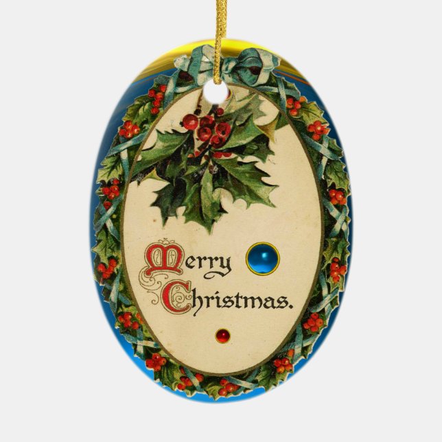 WEIHNACHTEN MIT HOLLY BERRIES UND GEM STONES KERAMIK ORNAMENT (Vorne)