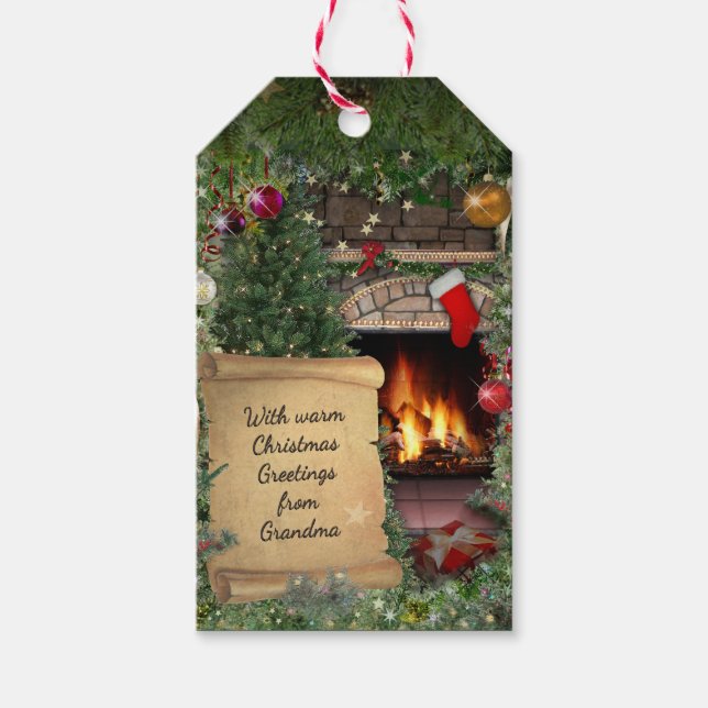Weihnachten mit Ihrem Text Geschenkanhänger (Vorderseite)