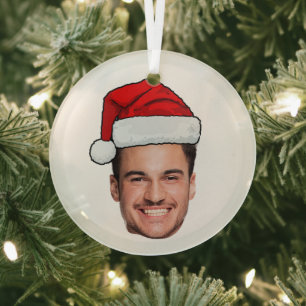 Weihnachten mit individuellem Gesichtsfoto und Wei Ornament Aus Glas