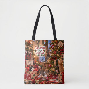 Weihnachten mit Katzen ist besser Tragetasche Tasche