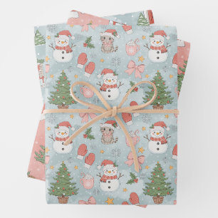 Weihnachten mit Katzen Snowmen Kekse & Milch 3 Geschenkpapier Set