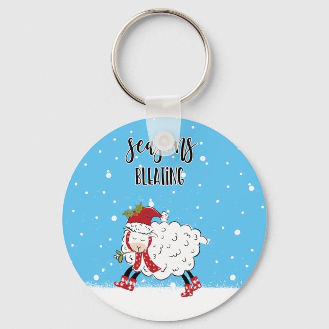 Weihnachten mit lustigen Schaf-Weihnachtsfeiern Schlüsselanhänger (Vorderseite)