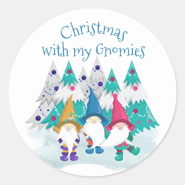 Weihnachten mit meinem Gnomies Fun Niedlich Holida Runder Aufkleber (Vorderseite)