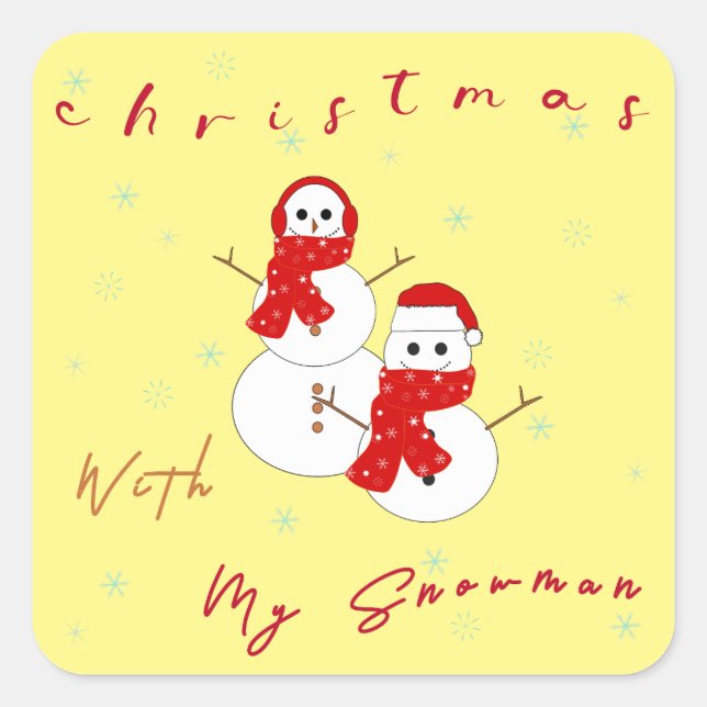 Weihnachten mit meinem Schneemann | Niedlicher Wei Quadratischer Aufkleber (Vorderseite)