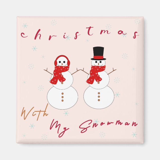 Weihnachten mit meinem Schneemann | Niedliches Wei Magnet (Vorne)