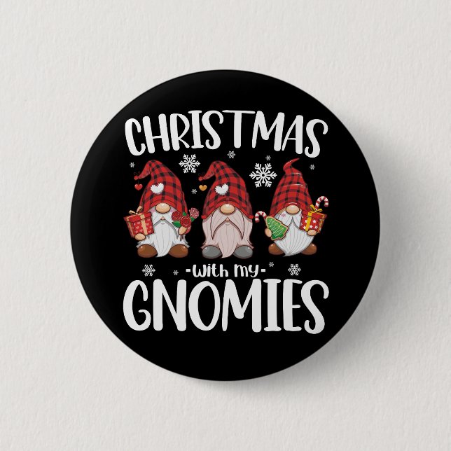 Weihnachten mit meinen Gnomen Buffalo Red Kariert  Button (Vorderseite)