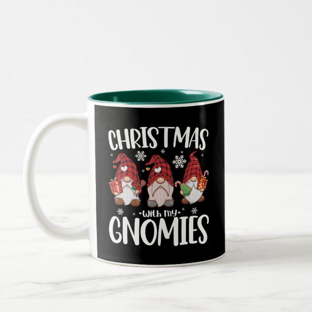 Weihnachten mit meinen Gnomen Buffalo Red Kariert  Zweifarbige Tasse (Links)