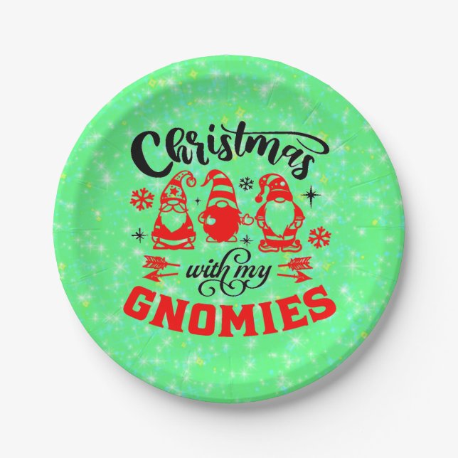 Weihnachten mit meinen Gnomen - Funny Red Green7" Pappteller (Vorderseite)