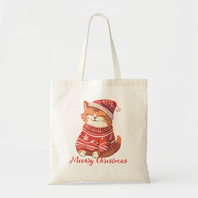 Weihnachten mit Niedlicher Katze in Feiertaghut Tragetasche (Vorne)