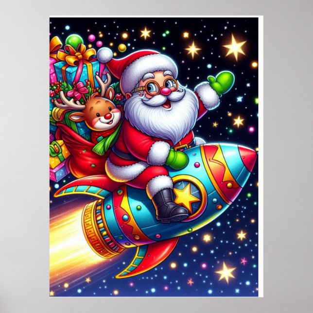 Weihnachten mit Raumschiff und Rendeer Poster (Vorne)