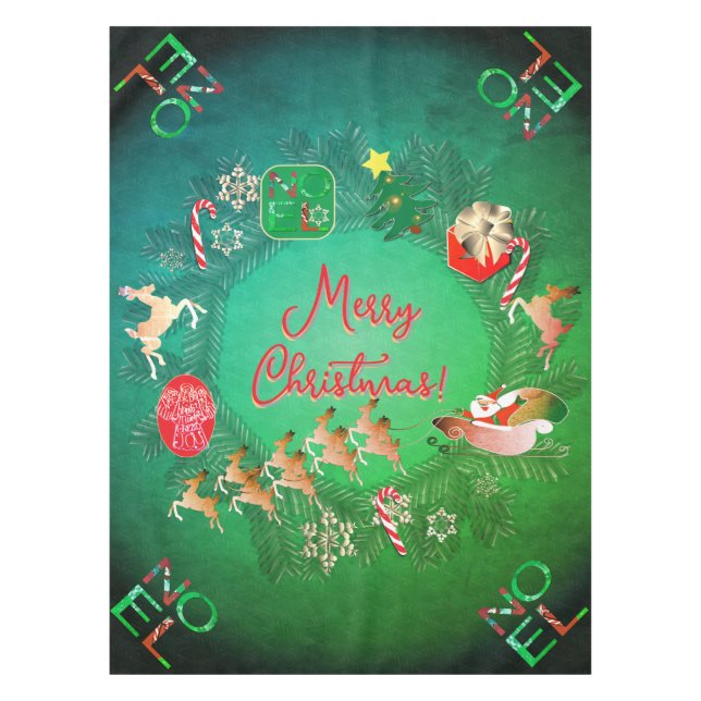 Weihnachten mit Rentiertablett des Weihnachtsmanns Tischdecke (Vorderseite)