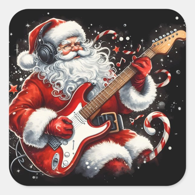 Weihnachten mit Rockmusik Quadratischer Aufkleber (Vorderseite)