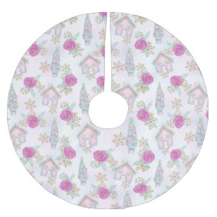 Weihnachten mit rosa Lebkuchen Polyester Weihnachtsbaumdecke