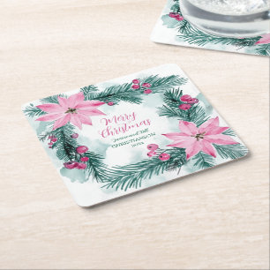 Weihnachten mit rosa Poinsettien Rechteckiger Pappuntersetzer