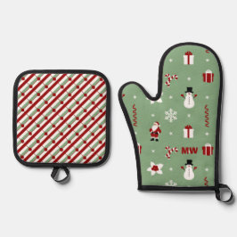Weihnachten mit Rot und Grün Ofenhandschuh & Topflappen-Set