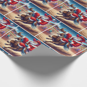Weihnachten mit Santa auf einem Rodeo-Stier Geschenkpapier