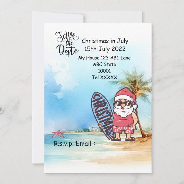 Weihnachten mit SANTA CLAUS Save the Date im Juli Einladung (Vorderseite)