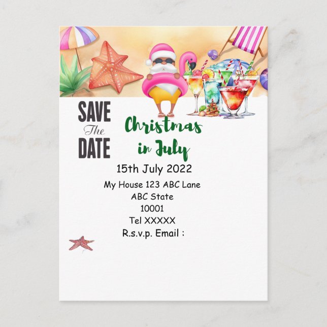 Weihnachten mit SANTA CLAUS Save the Date im Juli Postkarte (Vorderseite)