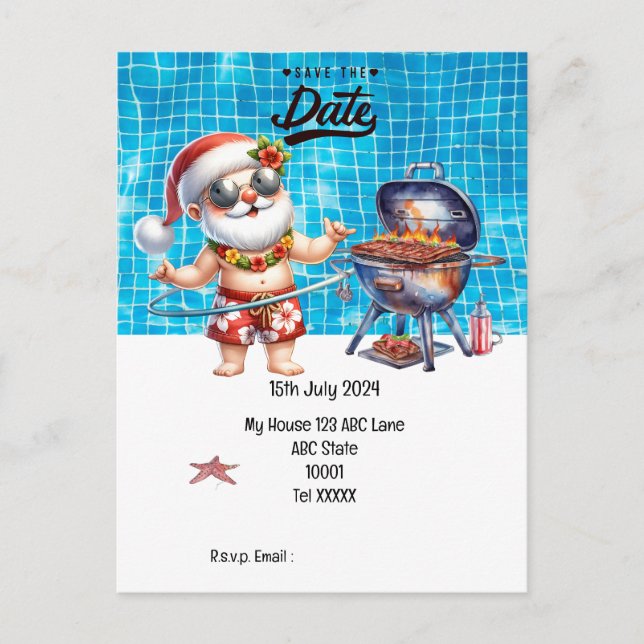 Weihnachten mit SANTA CLAUS Save the Date im Juli Postkarte (Vorderseite)