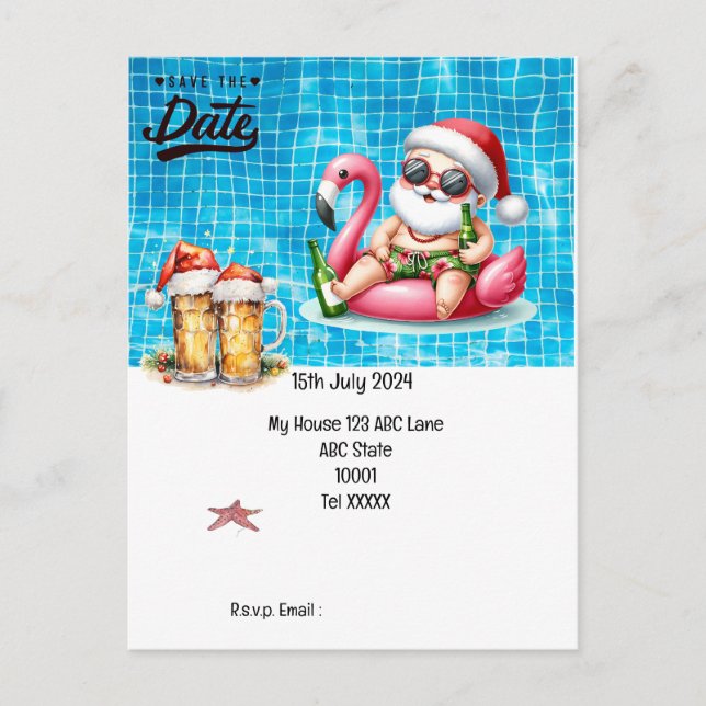 Weihnachten mit SANTA CLAUS Save the Date im Juli Postkarte (Vorderseite)