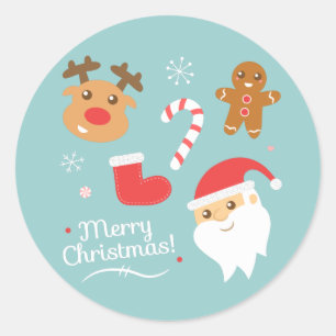 Weihnachten mit Santa, Rentier, Lebkuchenmann Runder Aufkleber