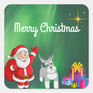 WEIHNACHTEN MIT SANTA UND SCHNAUZER INDIVIDUELL GE QUADRATISCHER AUFKLEBER