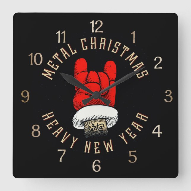 Weihnachten mit Schwermetall Quadratische Wanduhr (Vorderseite)