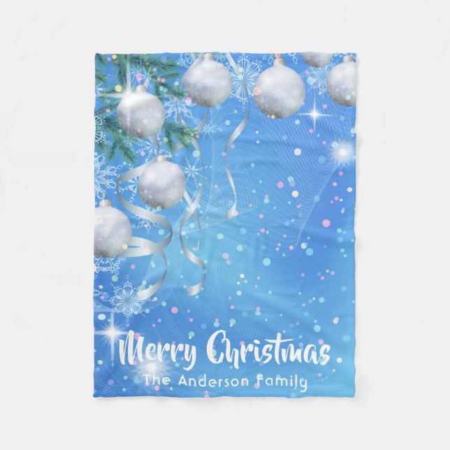 Weihnachten mit Silberschmuck und Sternen Fleecedecke (Vorderseite)