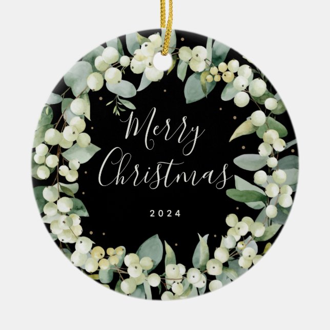 Weihnachten mit Snowberry außerhalb des Fotos Keramik Ornament (Vorne)