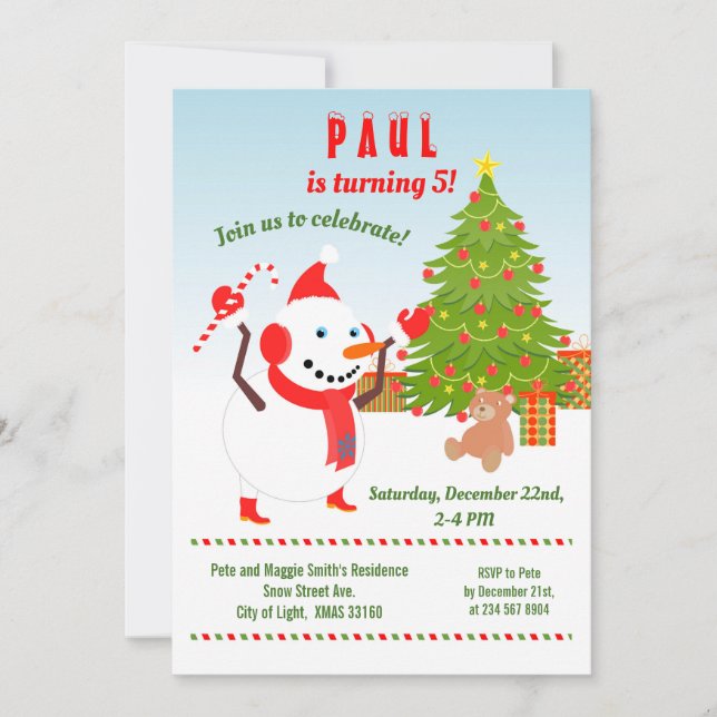 Weihnachten mit Snowman Birthday Party Einladung (Vorderseite)